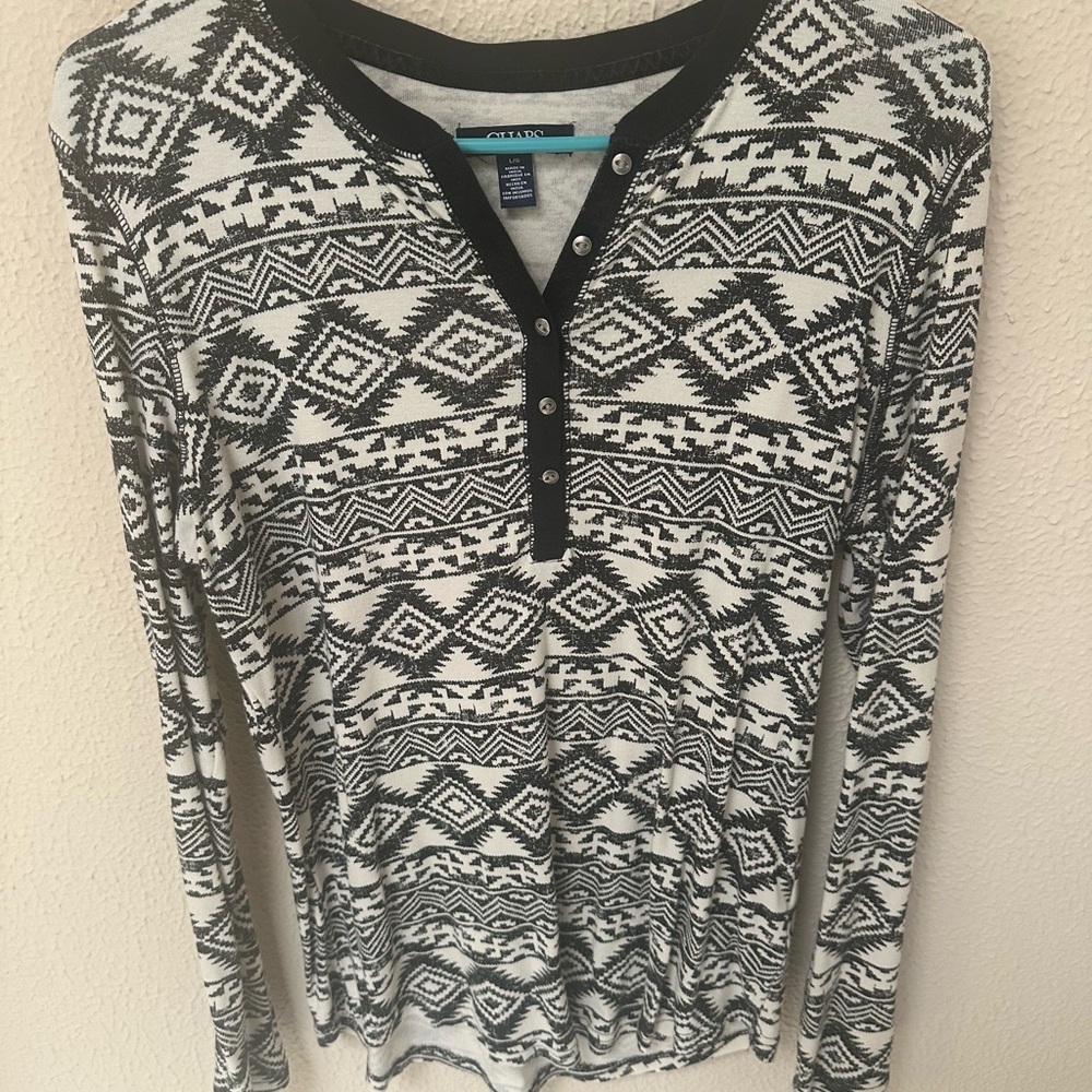 Chaps Black and White Geometric Blouse